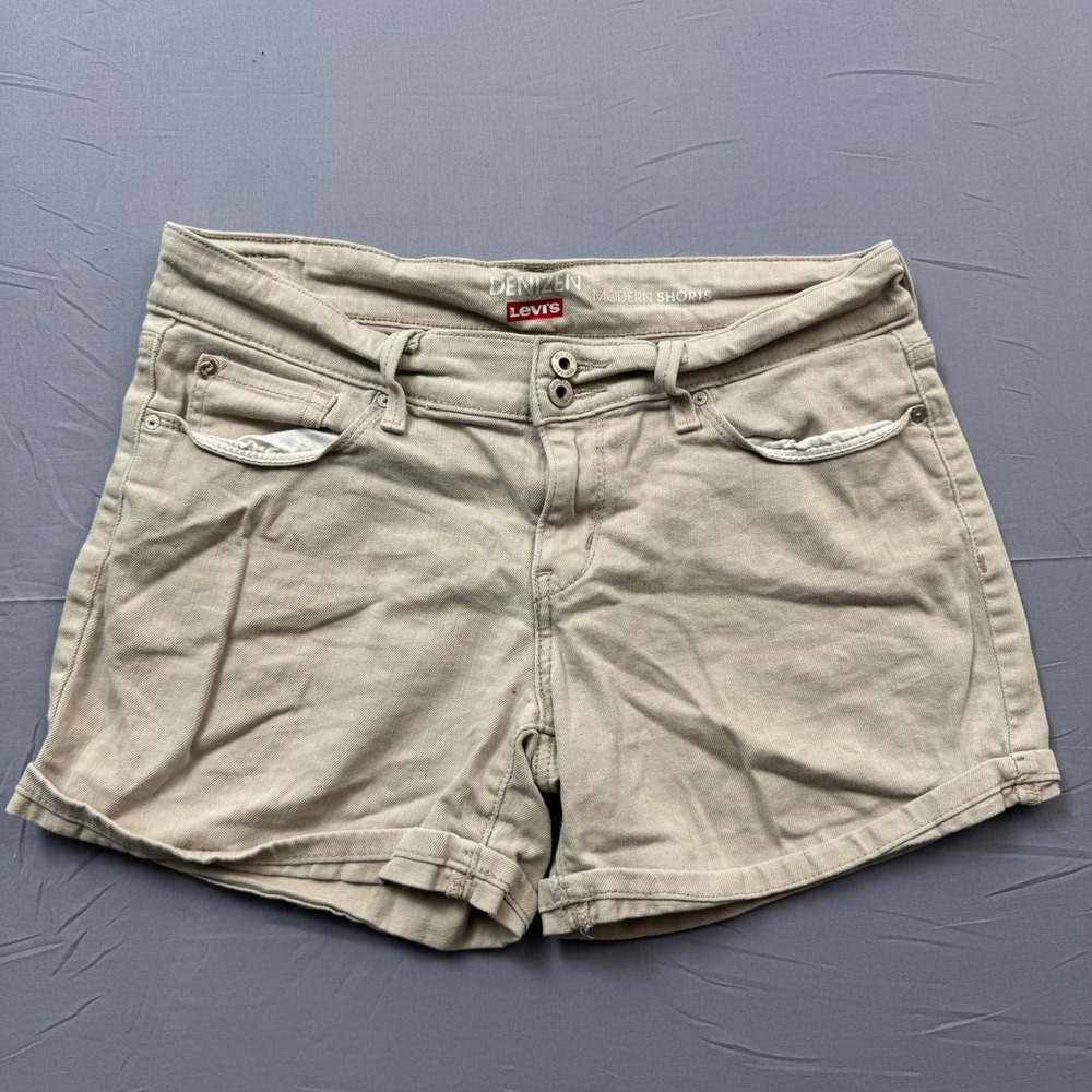 Denizen Levi's Modern Shorts Tan Khaki Cotton Blend Size 6 Mid Rise Cuffed Hem